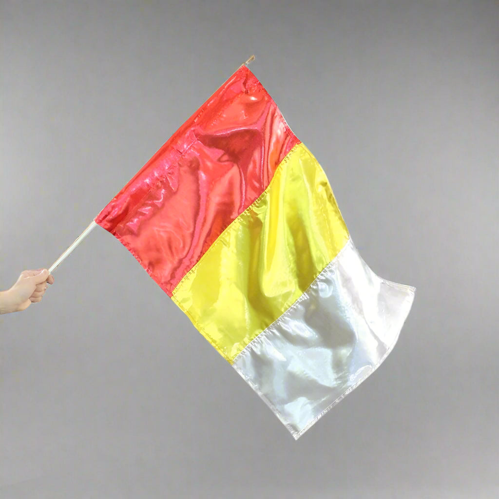 Metallic Flag with Rod - Scarlet-Gold-Silver