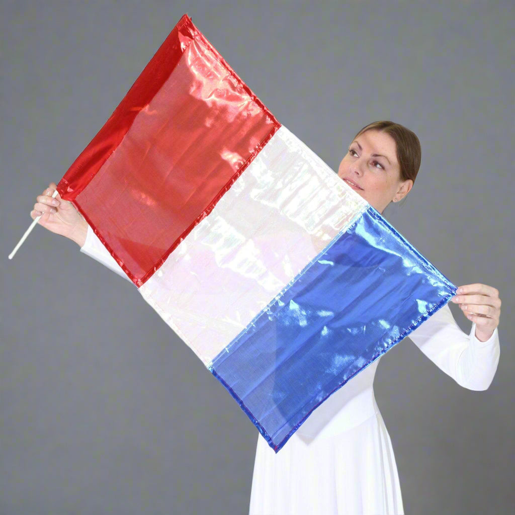 Metallic Flag with Rod - Scarlet-White-Bright Royal