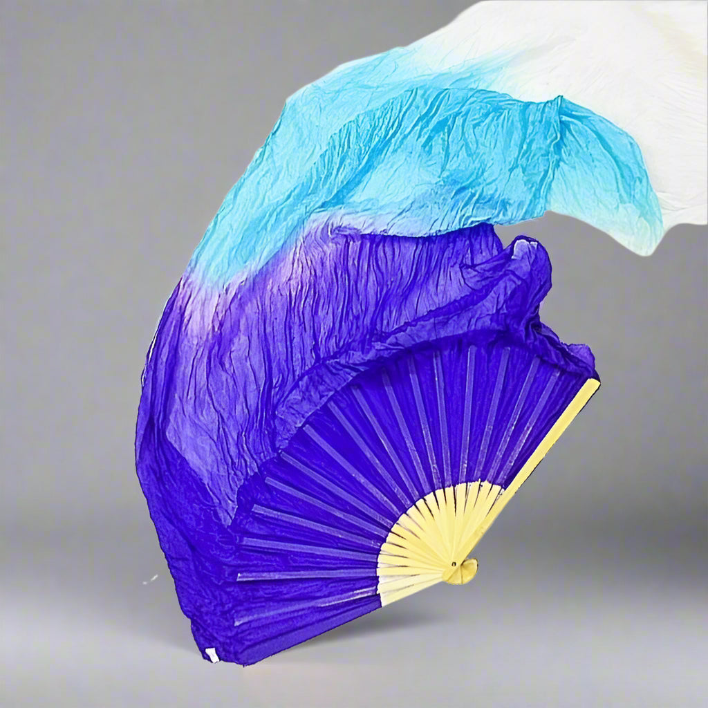 Danzcue Silk Dance Fan - White-Royal-Light Blue