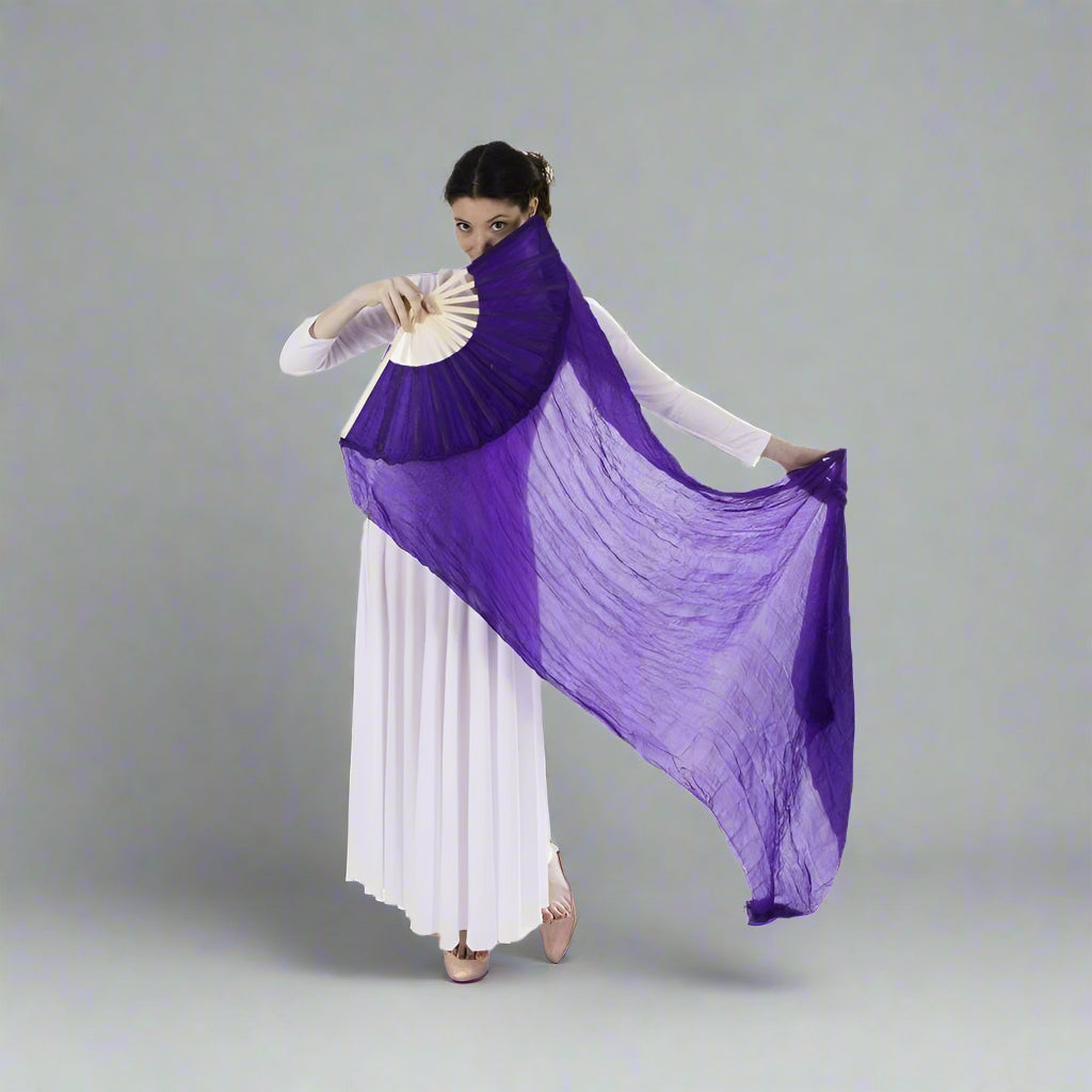Danzcue Semi-transparent Silk Dance Fan - Deep Purple