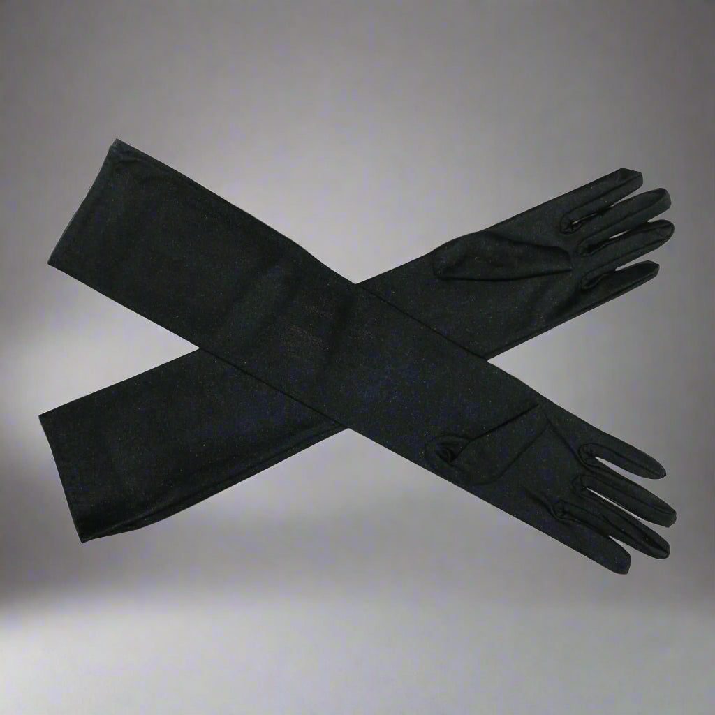 Danzcue White Long Stretch Gloves - Black
