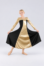 Girls' Long-Sleeve Metallic Color-Block Praise Dance Dress