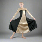 Danzcue Child Metallic Color Block Long Sleeve Praise Dress - Black-Gold