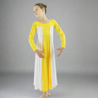 Danzcue Child Metallic Color Block Long Sleeve Praise Dress - White-Yellow