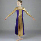 Danzcue Child Metallic Color Block Long Sleeve Praise Dress