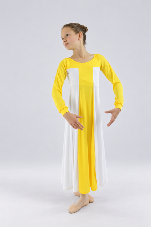 Child Metallic Color Block Long Sleeve Dress