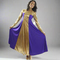 Danzcue Metallic Color Block Long Sleeve Praise Dance Dress - Deep Purple-Gold