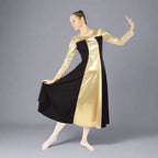 Danzcue Metallic Color Block Long Sleeve Praise Dance Dress - Black/Gold
