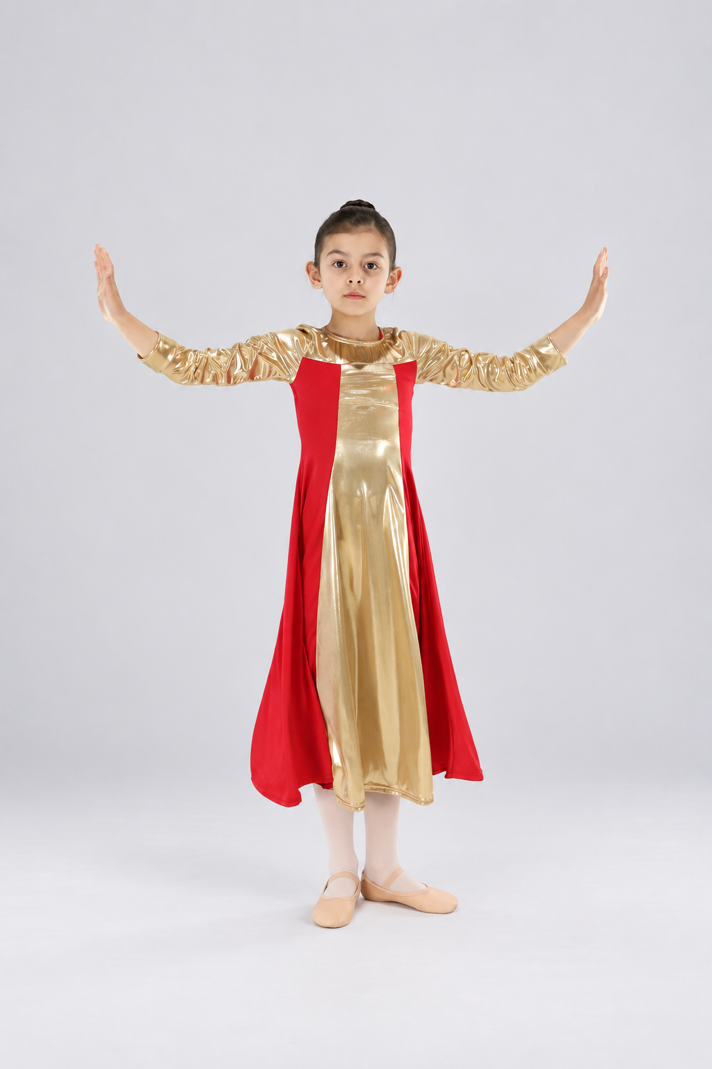 Child Metallic Color Block Long Sleeve Dress