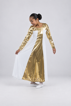 Girls' Long-Sleeve Metallic Color-Block Praise Dance Dress