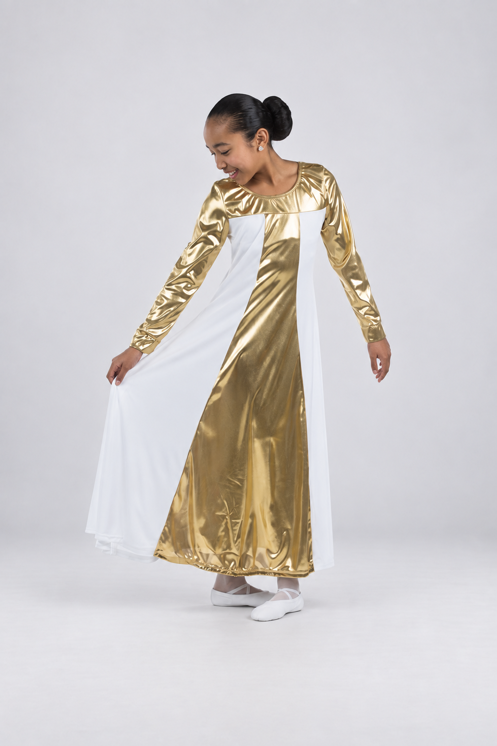 Child Metallic Color Block Long Sleeve Dress