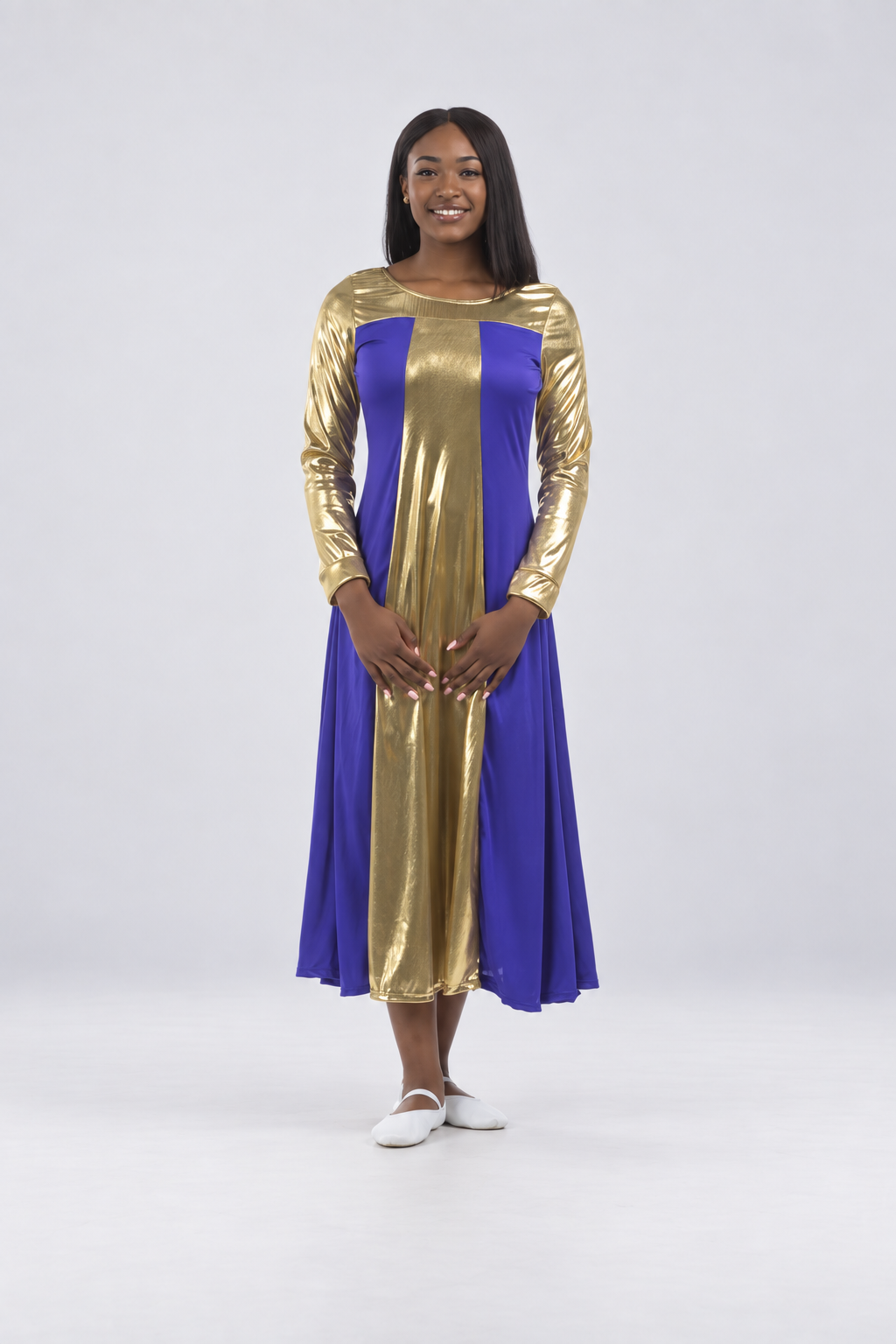 Metallic Color Block Long Sleeve Dress