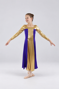 Girls' Long-Sleeve Metallic Color-Block Praise Dance Dress