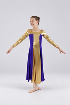Girls' Long-Sleeve Metallic Color-Block Praise Dance Dress