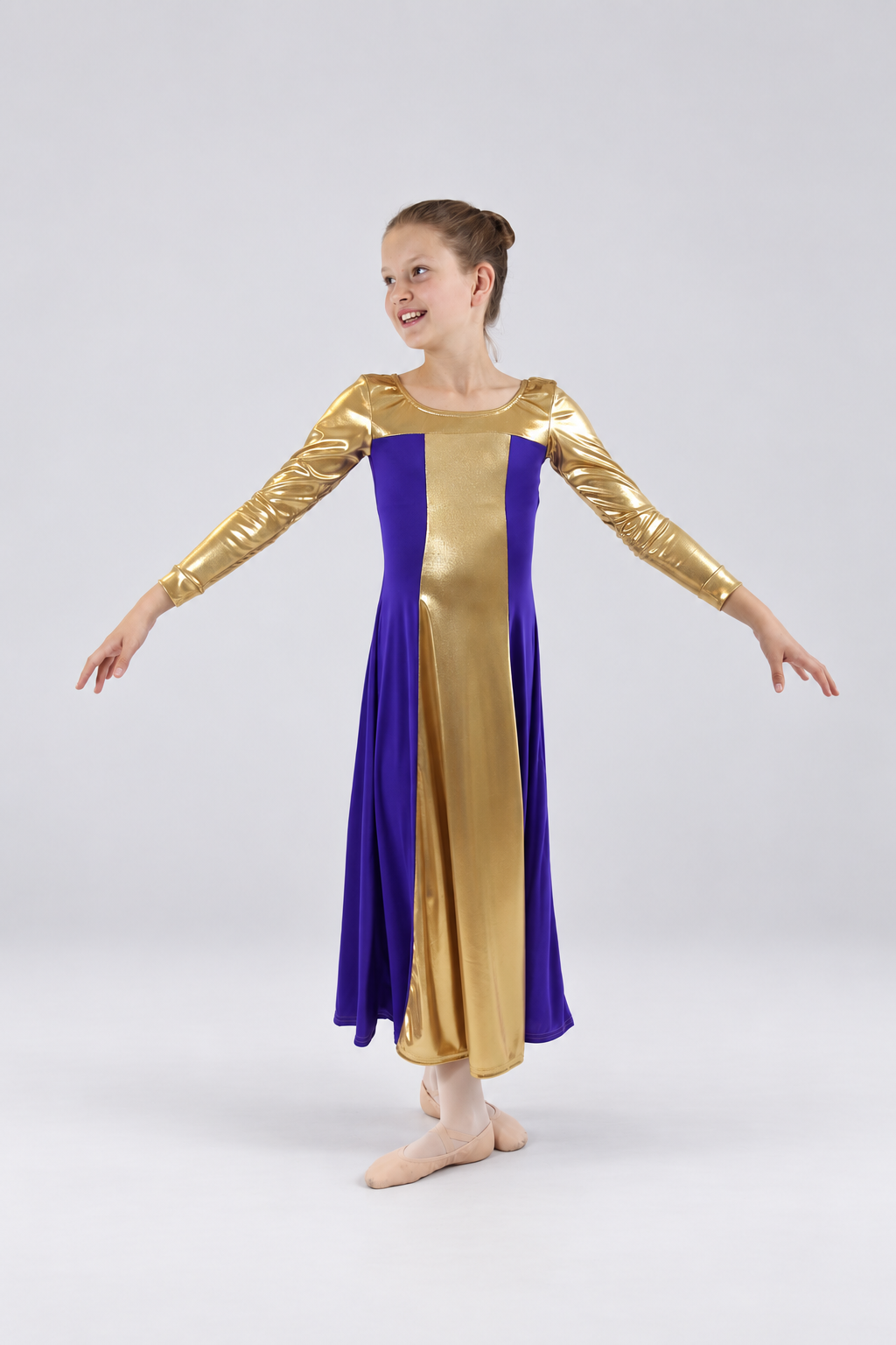 Child Metallic Color Block Long Sleeve Dress