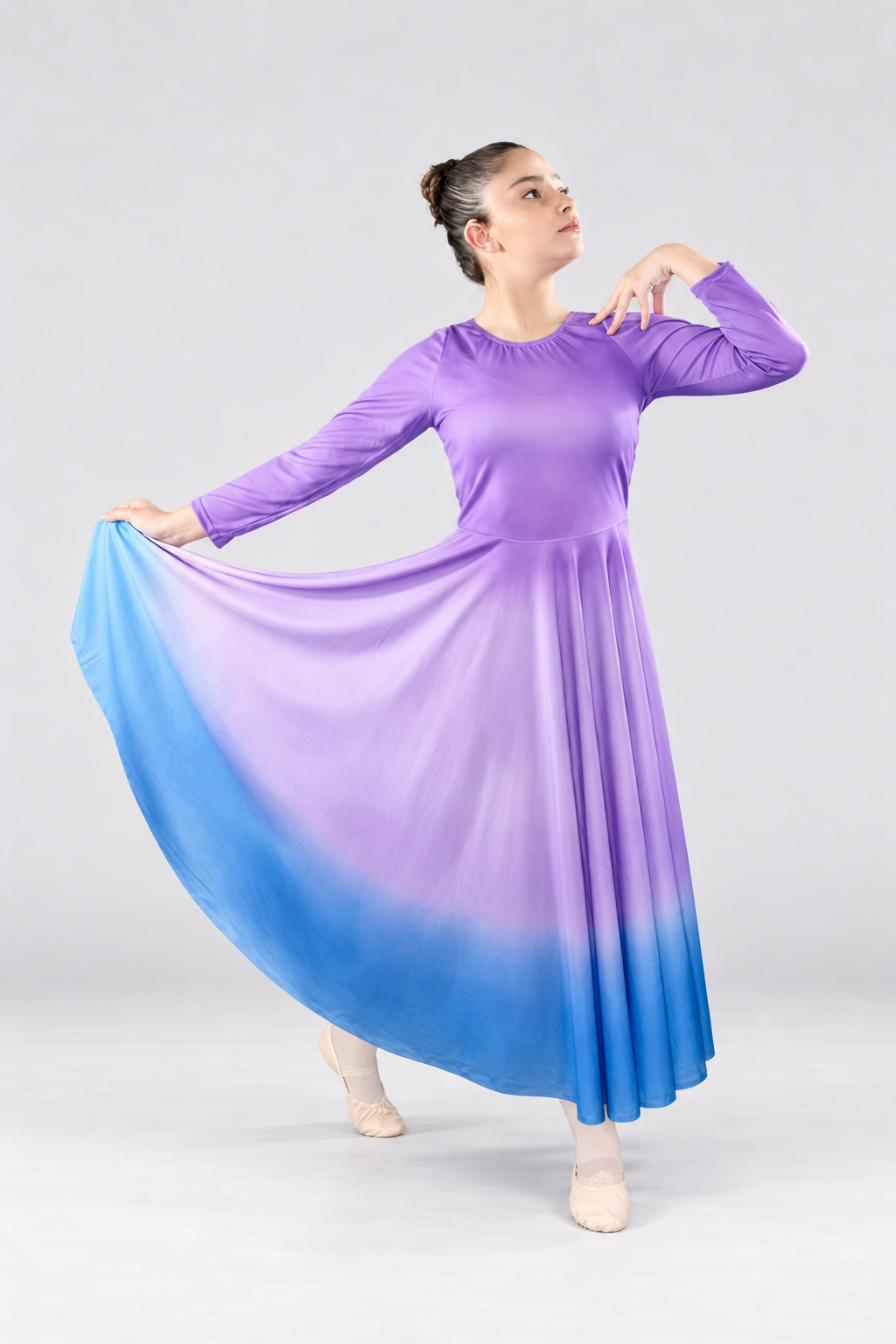 Child Ombre Long Sleeve Dance Dress
