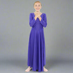 Danzcue Praise Full Length Long Sleeve Child Dance Dress - Deep Purple