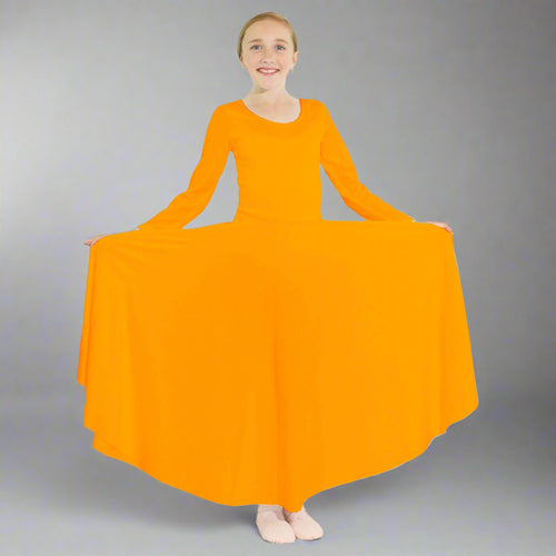 Danzcue Praise Full Length Long Sleeve Child Dance Dress - Orange