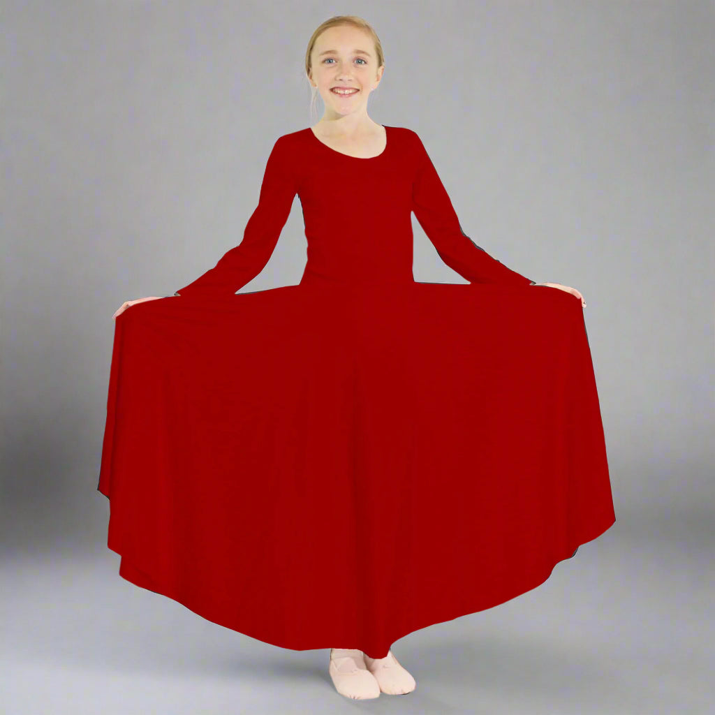 Danzcue Praise Full Length Long Sleeve Child Dance Dress - Scarlet