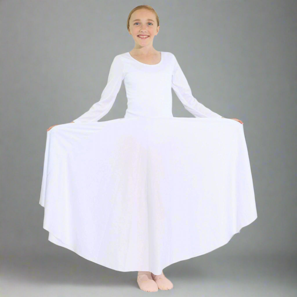 Danzcue Praise Full Length Long Sleeve Child Dance Dress - White / 4-6-Child Danzcue Praise Full Length Long Sleeve Child Dance Dress - White / 4-6-Child