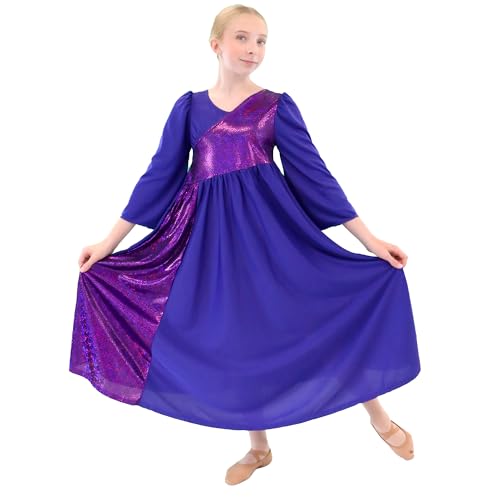 Child Shimmery Asymmetrical Bell Sleeve Dress