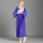 Danzcue Shimmery Asymmetrical Bell Sleeve Child Praise Dance Dress - Deep Purple-Gold