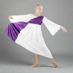 Danzcue Shimmery Asymmetrical Bell Sleeve Child Praise Dance Dress - White-Violet
