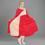Danzcue Shimmery Asymmetrical Bell Sleeve Child Praise Dance Dress - Scarlet-Gold