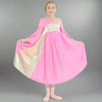 Danzcue Shimmery Asymmetrical Bell Sleeve Child Praise Dance Dress - Pink-Gold