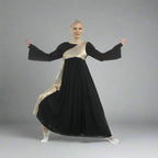 Danzcue Praise Dance Shimmery Asymmetrical Bell Sleeve Dress - Black-Gold