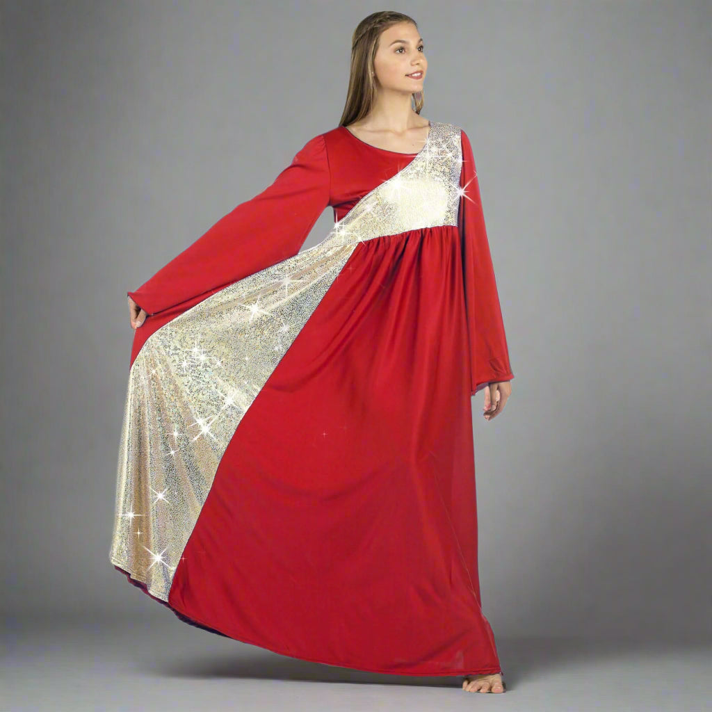 Danzcue Praise Dance Shimmery Asymmetrical Bell Sleeve Dress