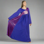 Danzcue Praise Dance Shimmery Asymmetrical Bell Sleeve Dress - Deep Purple-Violet