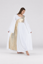 Shimmery Asymmetrical Bell Sleeve Dress