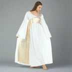 Danzcue Praise Dance Shimmery Asymmetrical Bell Sleeve Dress - White-Gold