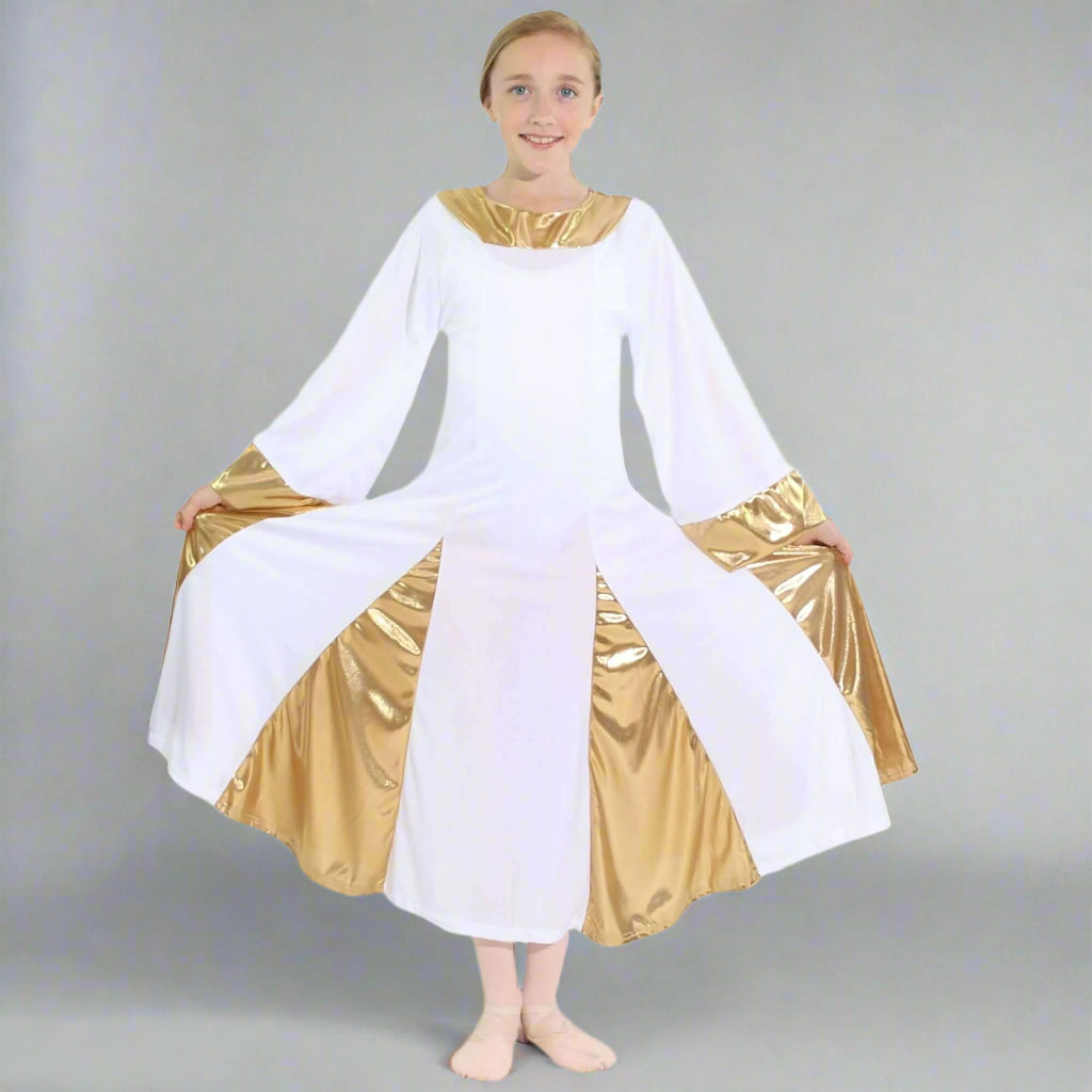 Danzcue Child Praise Robe Dress - White-Gold