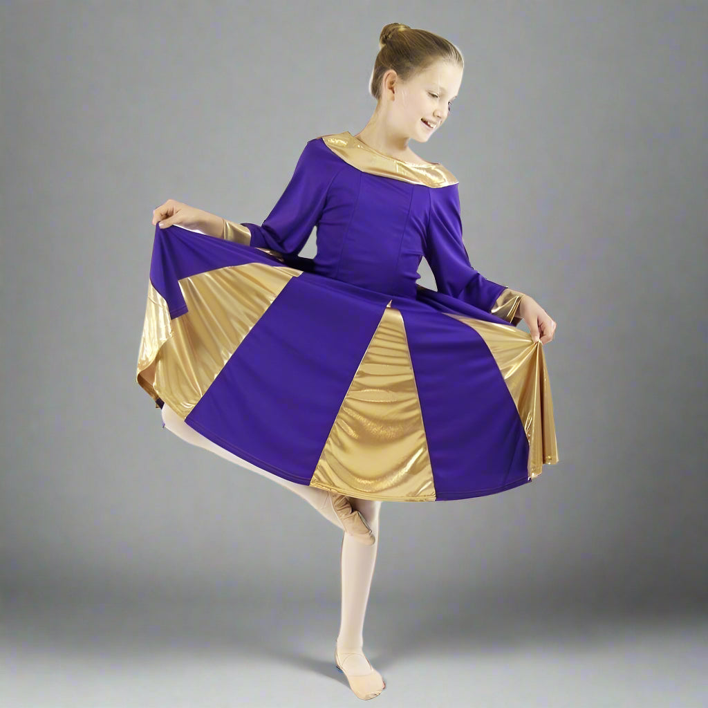Danzcue Child Praise Robe Dress - Deep Purple-Gold