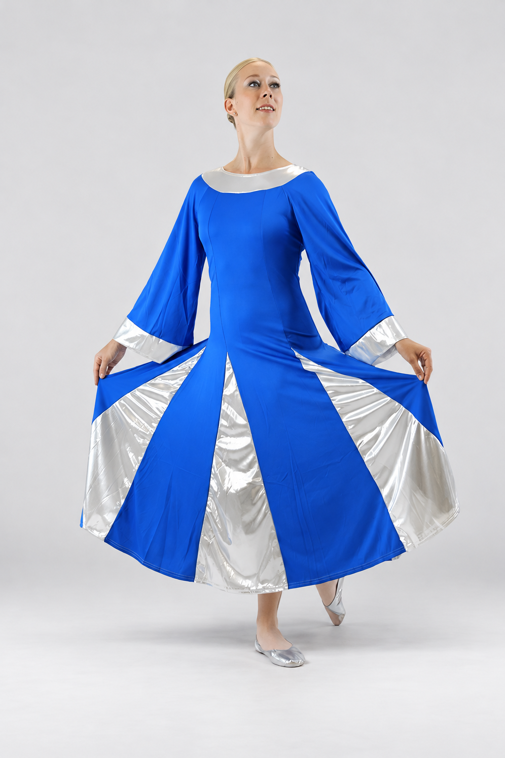 Women's Metallic Panel Bell-Sleeve Praise Dance Dress