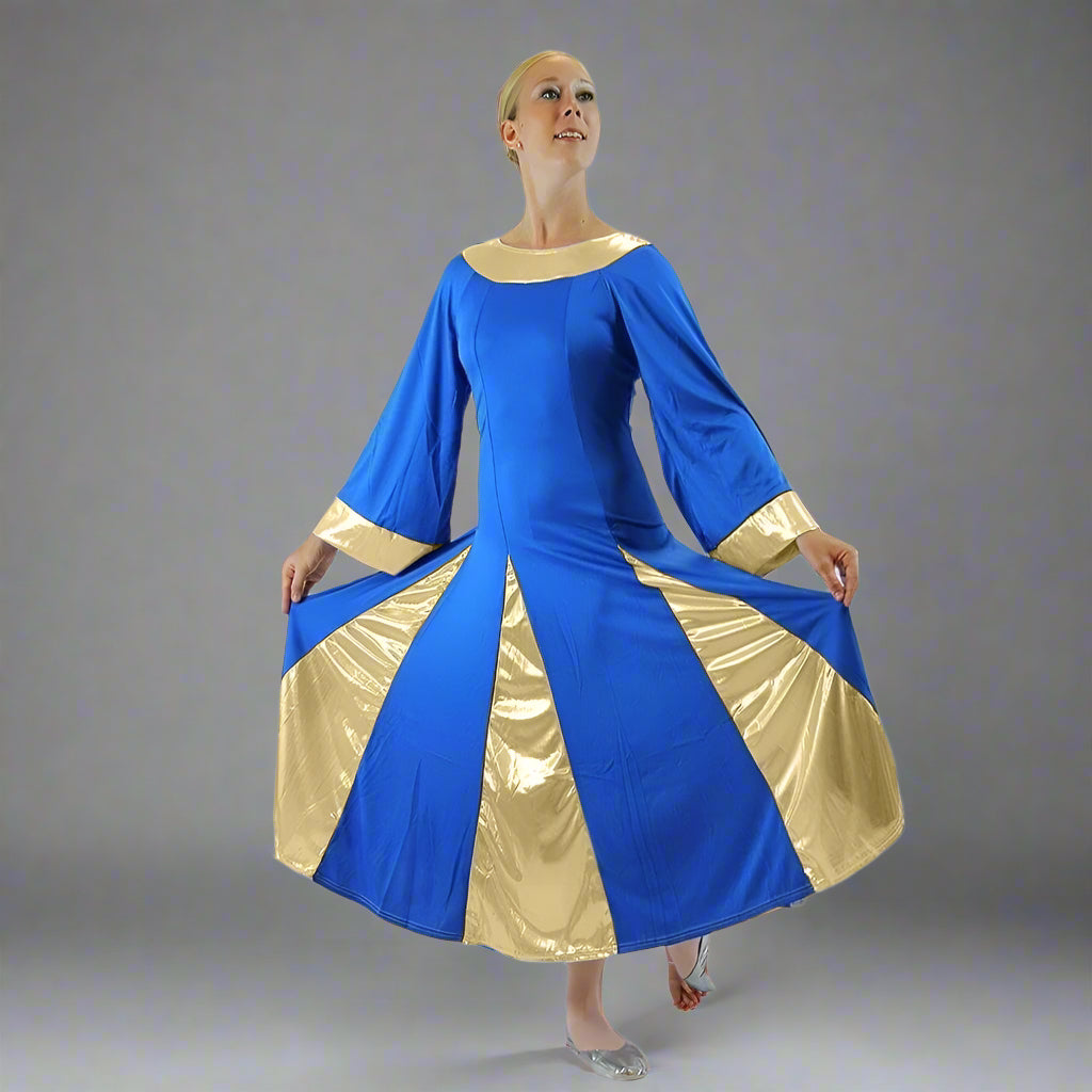 blue praise dance dress Metallic Inset Flared Bright Royal-Gold / XL-Adult Enfant and special worship occasions Size:SHOE US 6 G by Guess Chevron