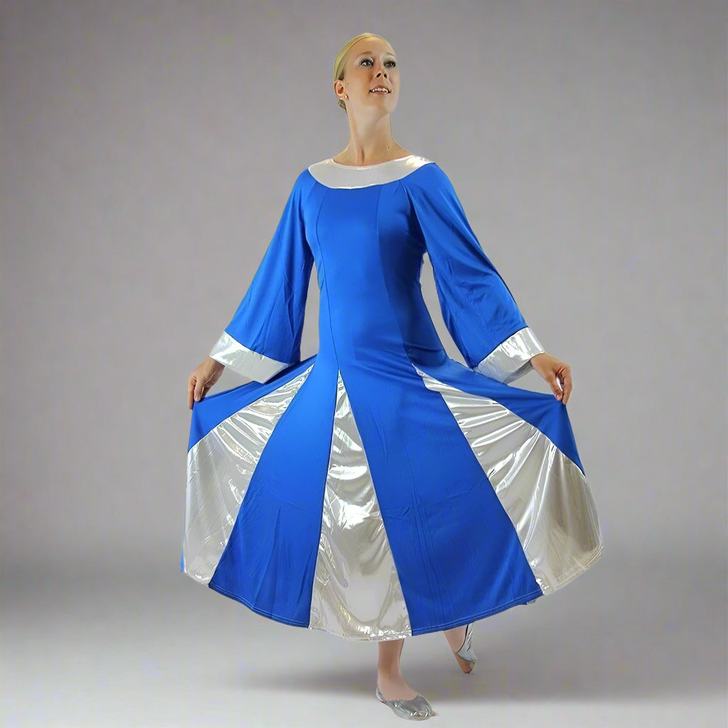 Danzcue Praise Dance Robe Dress - Bright Royal-Silver
