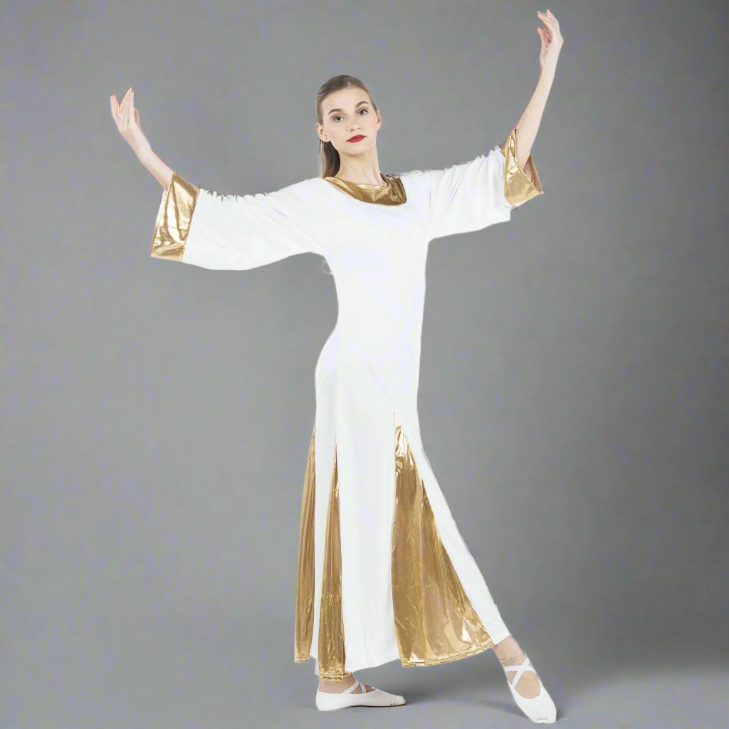 Danzcue Praise Dance Robe Dress - White-Gold