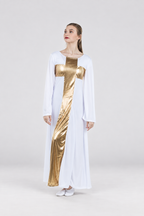 Metallic Panel Flared Cross Long Dress