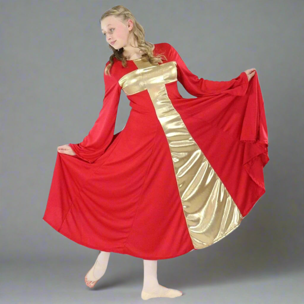Danzcue Child Praise Cross Long Dress - Red