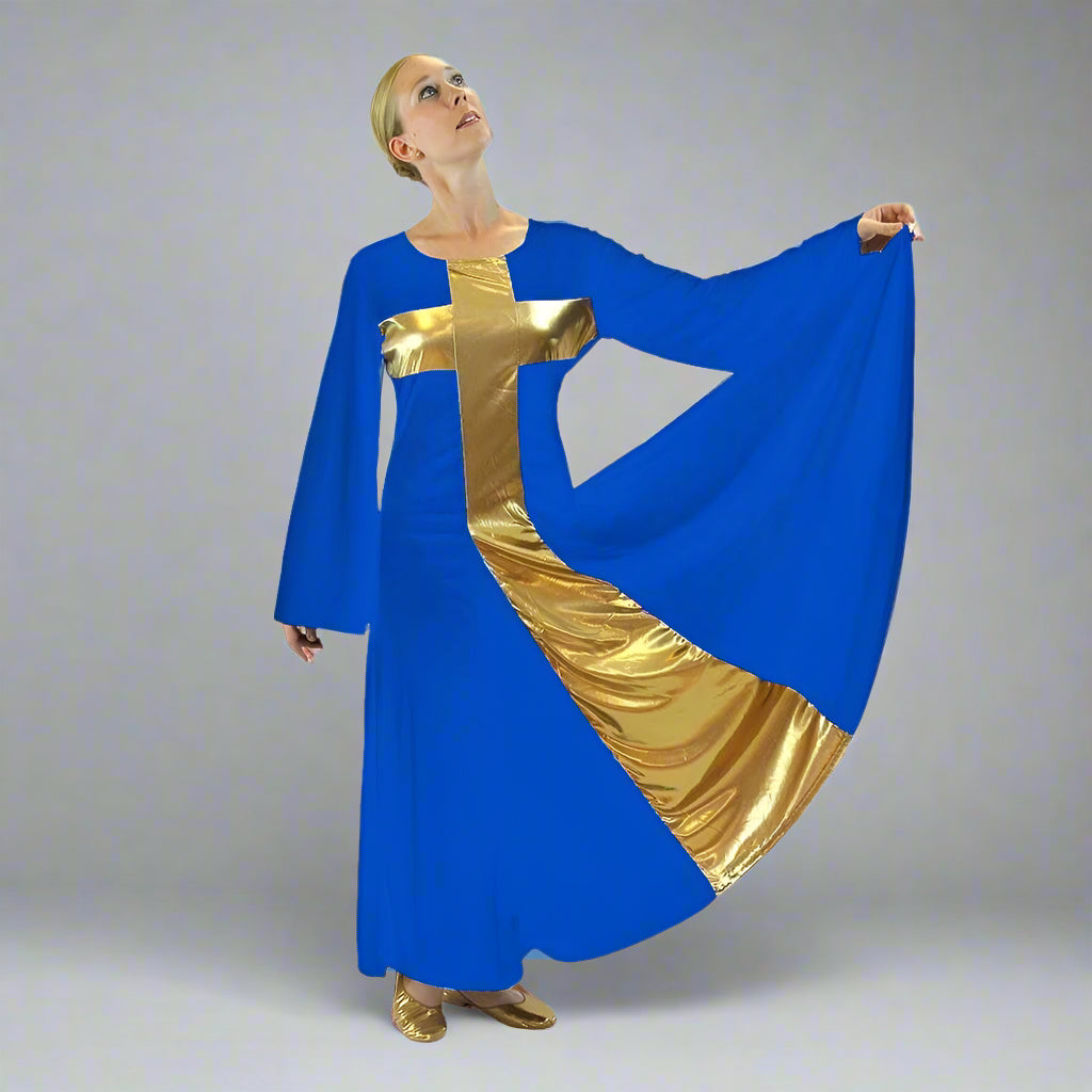 Danzcue Praise Dance Cross Long Dress - Bright Royal-Gold