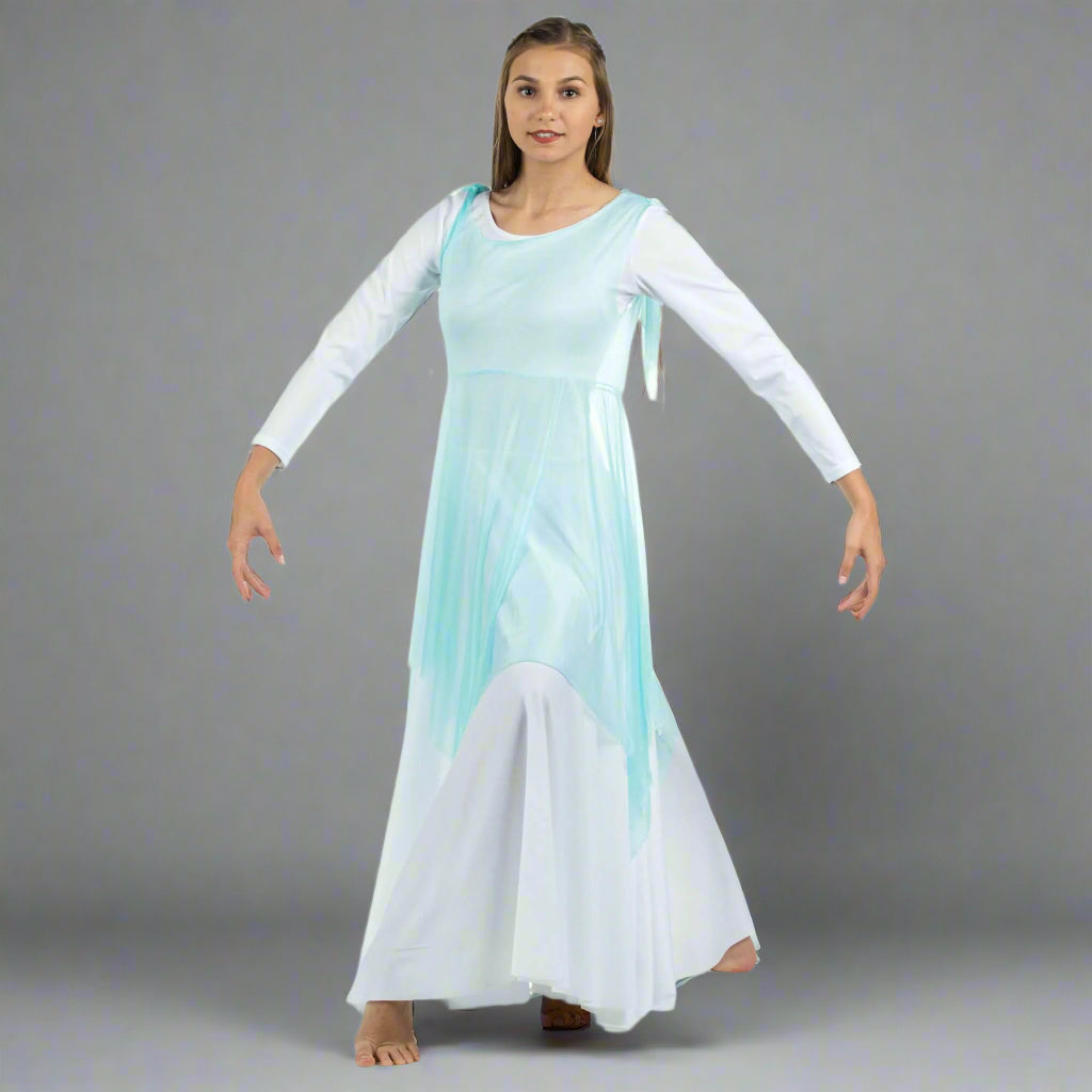 Danzcue Crepe Praise Dance Overdress (leotard not included) Light Blue / 2X-3X-Adult