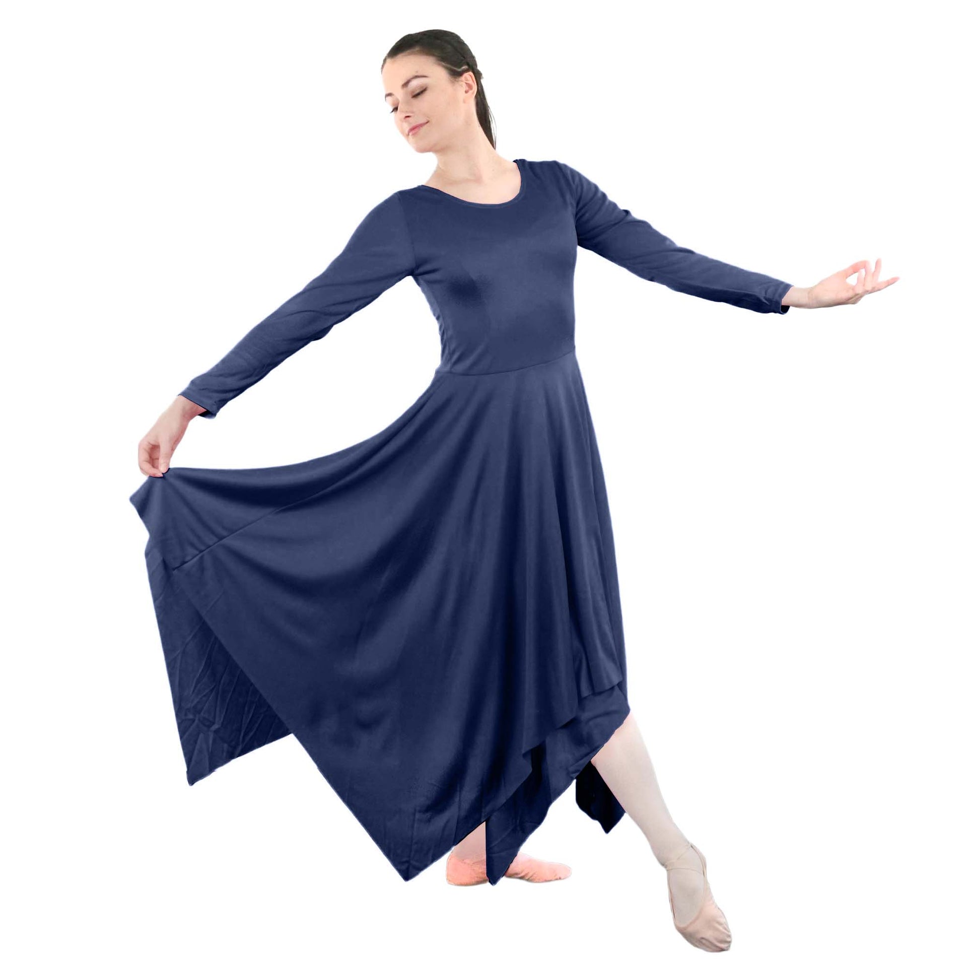 long sleeve dance dress Irregular Hem Navy / L-XL-Adult 
