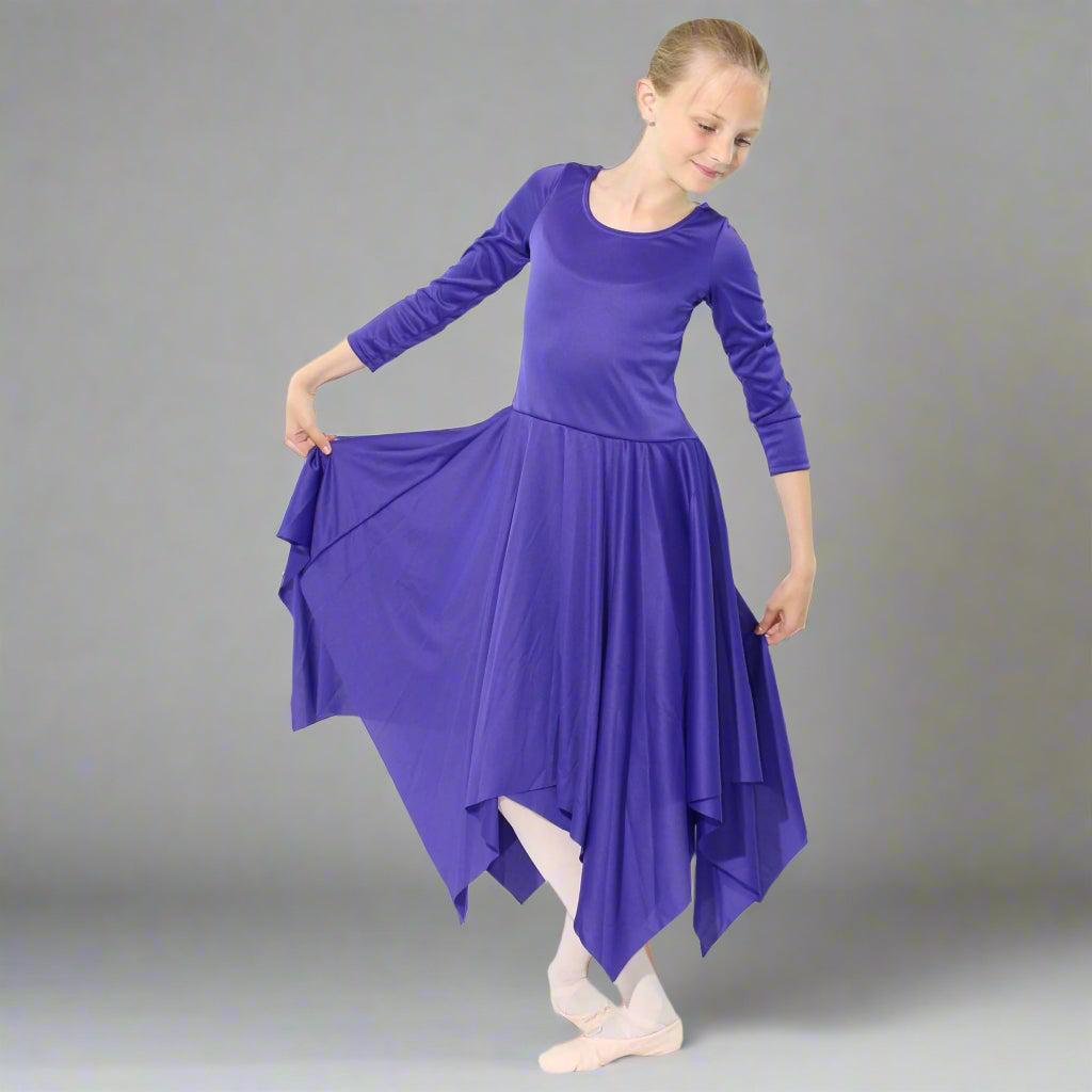 Danzcue Celebration of Spirit Long Sleeve Child Praise Dance Dress - Deep Purple