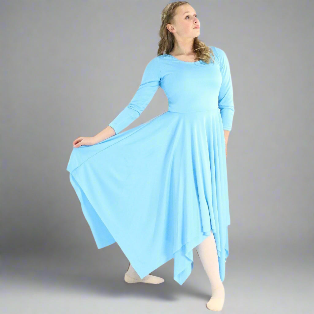 Danzcue Celebration of Spirit Long Sleeve Child Praise Dance Dress - Aqua Blue