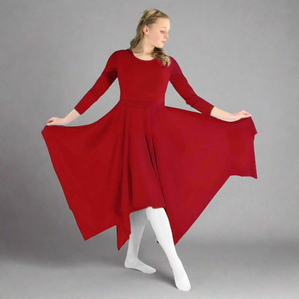 Danzcue Celebration of Spirit Long Sleeve Child Praise Dance Dress Aqua Blue / L-XL-Child