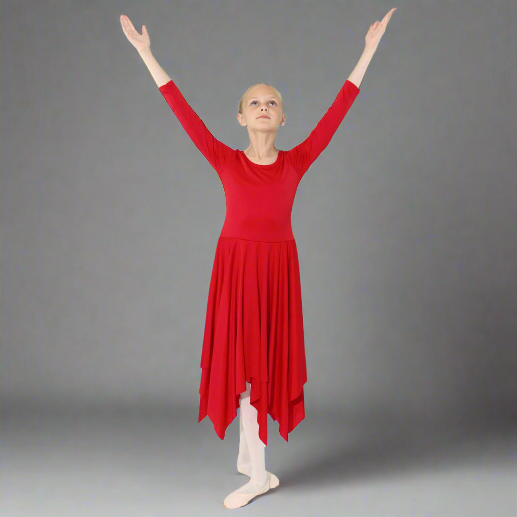 Danzcue Celebration of Spirit Long Sleeve Child Praise Dance Dress - Scarlet