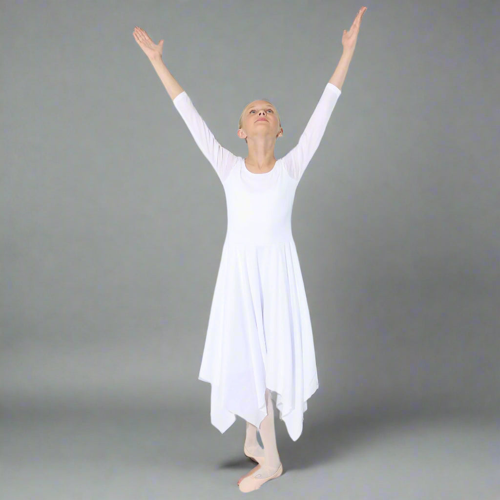 Danzcue Celebration of Spirit Long Sleeve Child Praise Dance Dress - White